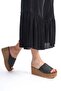 Woman's Black Platform Heeled Wicker Sole Slippers - 4