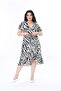 Black Zebra Pattern Double Breasted Collar Ruffle Detailed Plus Size Dress