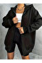 Women's Black Zippered Oversize Cardigan - 3