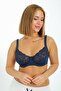 Women's Navy Blue Lace Wired Minimizer Shaping Bra 4676002-camilia - 4