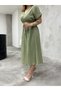 Women's Bat Sleeve Waist Lace Detailed Summer Linen Dress - 4
