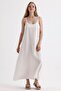 Wide Cut Loose Linen Summer Dress - Rope Strap - 3