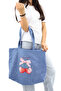 Cloth Women's Bag, Large Volume, Denim & Denim Cherry Printed Hand & Shoulder Tote Bag - 2