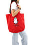 Canvas Women's Bag, Large Capacity, Red Penguin Printed Hand and Shoulder Bag