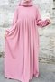 Pleated Zippered Aerobin Fabric Hijab Ferace/Dress - Dusty Rose - 5