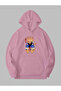 Three Thread Anime Cat Printed Unisex Pink Kangaroo Pocket Hooded Sweatshirt Hoodie