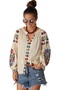 Women's Sleeves Ethnic Floral Embroidery Design Embroidered Cream Long Sleeve Blouse - 2
