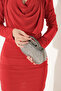 Women's Evening Dress Bag with Platinum Wavy Handle and Chain Strap