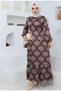 Leaf-Patterned Satin Dress - Brown - 5