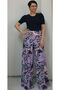 Elastic Waist Wide Leg Lilac Print Trouser Skirt