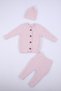 100% Thick Knitwear Girl Boy Baby Kids Winter Beret Bottom Top Wool 3-Piece Set 5800