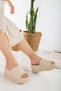 Beige Wedge Heeled New Classic Women's Slippers Comfortable and Stylish - 3