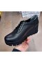 Women's Genuine Leather Orthopedic Platform Wedge Sole Laced Black Shoes - 2