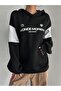 Women's Black and White Sleeve Once More Printed Oversized Sweatshirt - 3