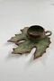 Decorative Plane Leaf Figured, Green and Coffee Colored Tea Coffee Cup Set for 1 Person - 3