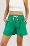 White Drawstring Elastic Loose Fit Women's Shorts - Comfortable Short Green Solid Color Unprinted Cotton - 9