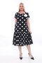 X MODAPO Plus Size Polka Dot Viscose Midi Summer Dress - Rose Brooch, Pocket, and Ruffle Hem