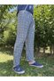Men's 100% Cotton Pocketless Elastic Waist Pajama Bottoms Tracksuit Navy Blue White Square - 3
