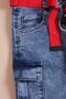 Boy's Blue Text Embroidered Belted Jean Shorts 16104 - 2