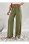 Linen Blended Khaki Loose Cut Trousers - Buttoned - 3