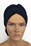 Women's Navy Blue Mihrace Ready Turban Bonnet Cross Banded Lined Padded Bow Hijab Bonnet