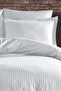 Premium Dowry Set 82 Thread Count 100% Cotton Satin Special Weave White Striped Duvet Cover Set - 3