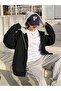 Women's Black Gray Zippered Oversized Sweatshirt Cardigan
