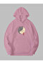 3 Thread Ying Yang Printed Pink Kangaroo Pocket Hooded Sweatshirt Hoodie