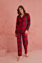 Plaid Patterned Bamboo Front Button Long Sleeve Pajamas Set - 2