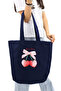 Cloth Women's Bag, Large Volume, Navy Blue Cherry Printed Hand and Shoulder Tote Bag - 2