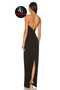 Women's Black Maxi Dress with Elastic Slits, Silk Jersey, Double Layer, No-Show Maxi Dress - 3