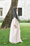Pleated Zippered Aerobin Fabric Hijab Ferace/Dress - Beige - 4