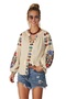 Women's Sleeves Ethnic Floral Embroidery Design Embroidered Cream Long Sleeve Blouse