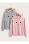 Girl's Hooded Pink-Grey Kitten Printed 2-Pack Sweatshirt