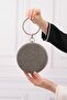 Anthracite Stoned Round Women's Evening Dress Clutch Portfolio Bag - 2