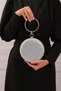 Silver Stoned Round Women's Evening Dress Clutch Portfolio Bag