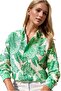 Women's Green Floral Patterned Long Sleeve Linen Collared Buttoned Shirt - 4