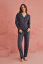 Smoked Snowflake Patterned Bamboo Button-Front Long Sleeve Pajama Set - 2