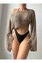 SUMMER KNITWEAR HOLE HOLDER SPANISH SLEEVE WIDE COLLAR CROP BLUZ BEACH BLUZ - 3
