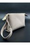 Women's Beige Genuine Leather Makeup and Travel Bag - 2