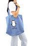 Canvas Women's Bag, Large Capacity, Denim & Penguin Printed Handbag and Shoulder Bag