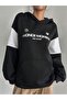 Women's Black and White Sleeve Once More Printed Oversized Sweatshirt - 2