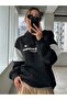 Women's Black and White Sleeve Once More Printed Oversized Sweatshirt