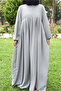 Pleated Zippered Aerobin Fabric Hijab Ferace/Dress - Gray - 5