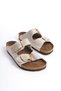 Beige Women's Slippers - Straw, Gold Buckle, Double Band, Adjustable Buckle Casual Design - 4