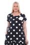 X MODAPO Plus Size Polka Dot Viscose Midi Summer Dress - Rose Brooch, Pocket, and Ruffle Hem - 2