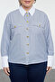 Gray White Striped Crop Long Sleeve Gold Button Pocket Plus Size Shirt Tbbaw25Ax00009 - 3
