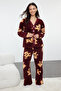 Claret Red Teddy Bear Wellsoft Winter Knitted Pajamas Set Thmaw25Pt00055