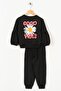 Crew Neck Long Sleeve Cıcek Patterned Black Color Girl's Tracksuit Set - 2