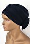 Women's Navy Blue Mihrace Ready Turban Bonnet Cross Banded Lined Padded Bow Hijab Bonnet - 2